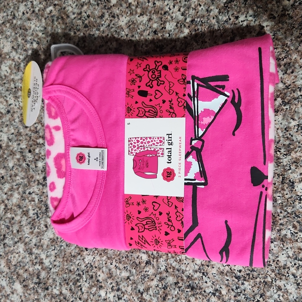 Total Girl 2 pc Hot Pink Cat Pajamas sz 7/8